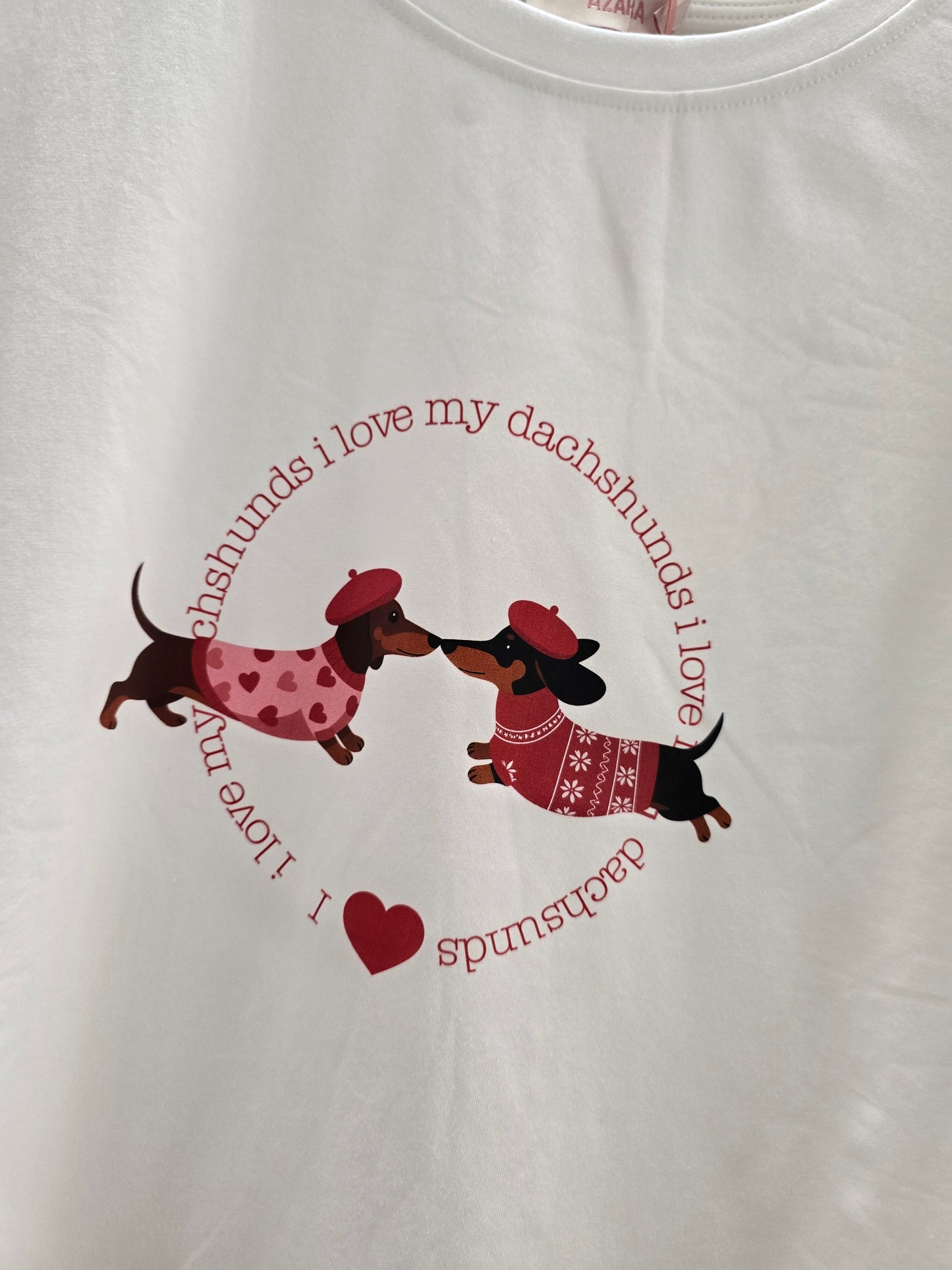 Dackel T-Shirt Damen „I love my dachshunds“ Weiß
