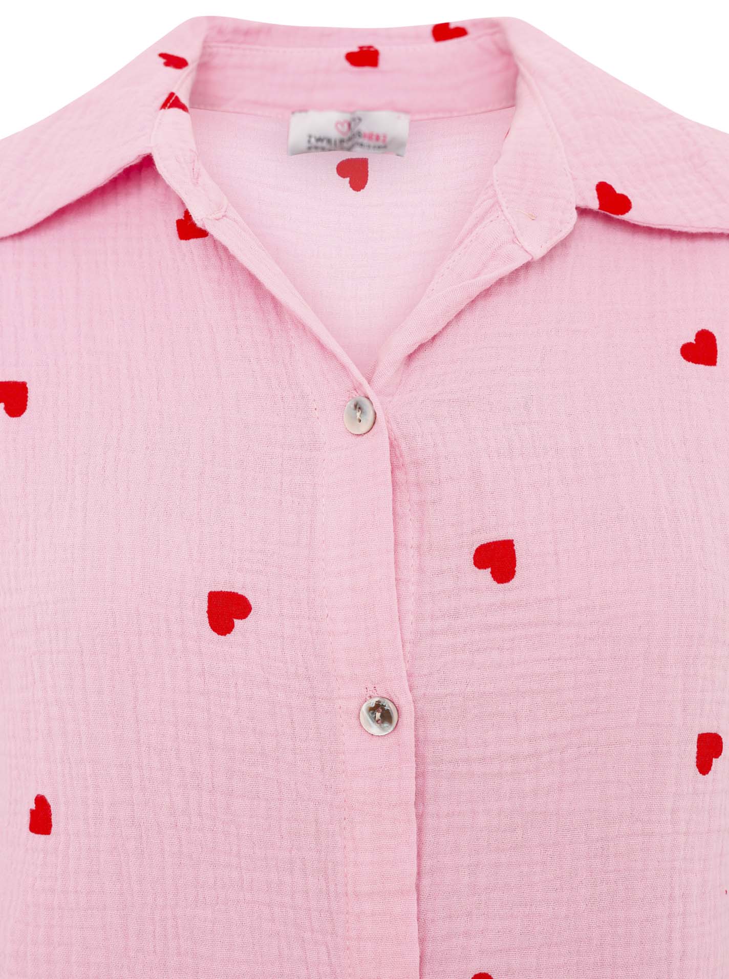 Zwillingsherz Musselinbluse Rosa mit Herzen