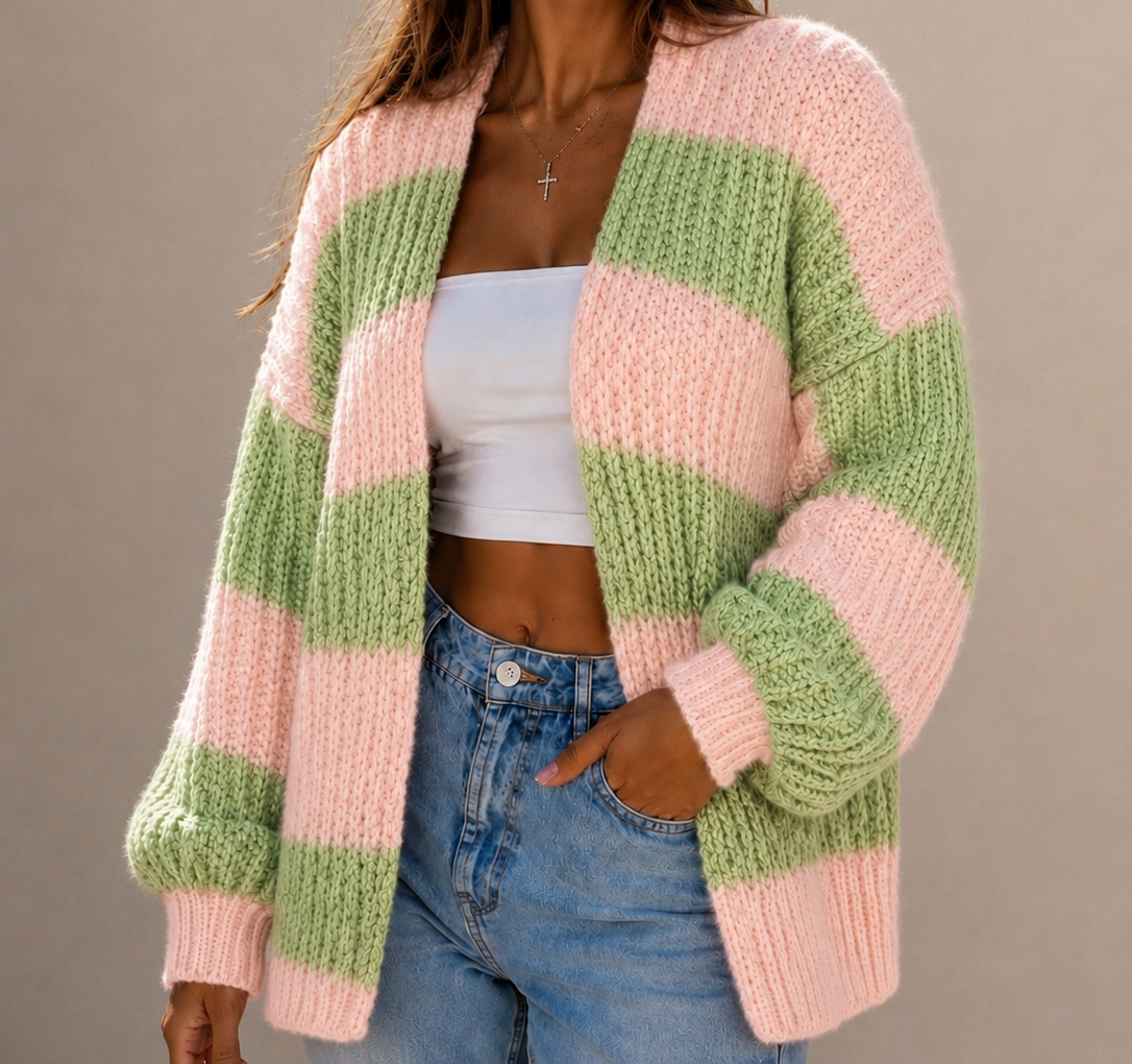 Grobstrick Cardigan COZY STRIPES peach mint