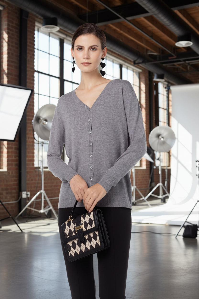 Basic Oversize Cardigan V-Ausschnitt