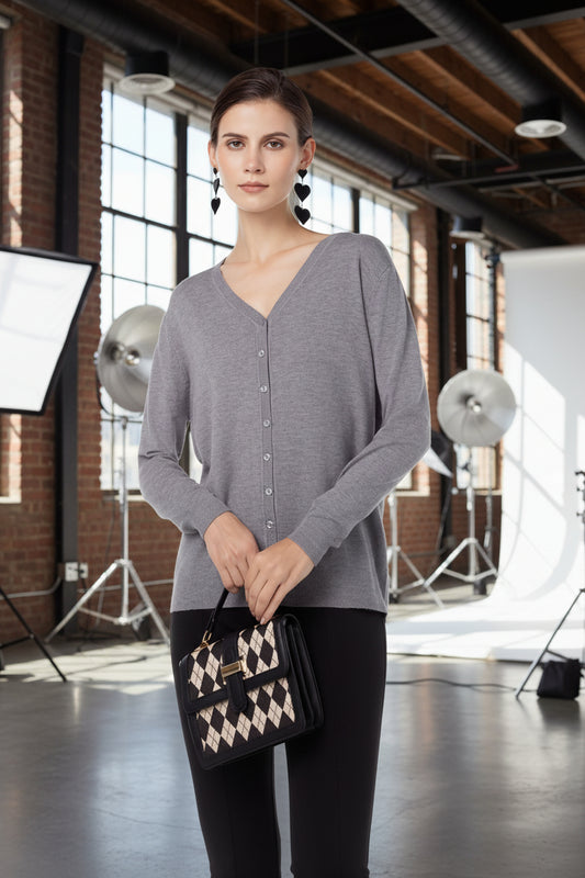 Basic Oversize Cardigan V-Ausschnitt