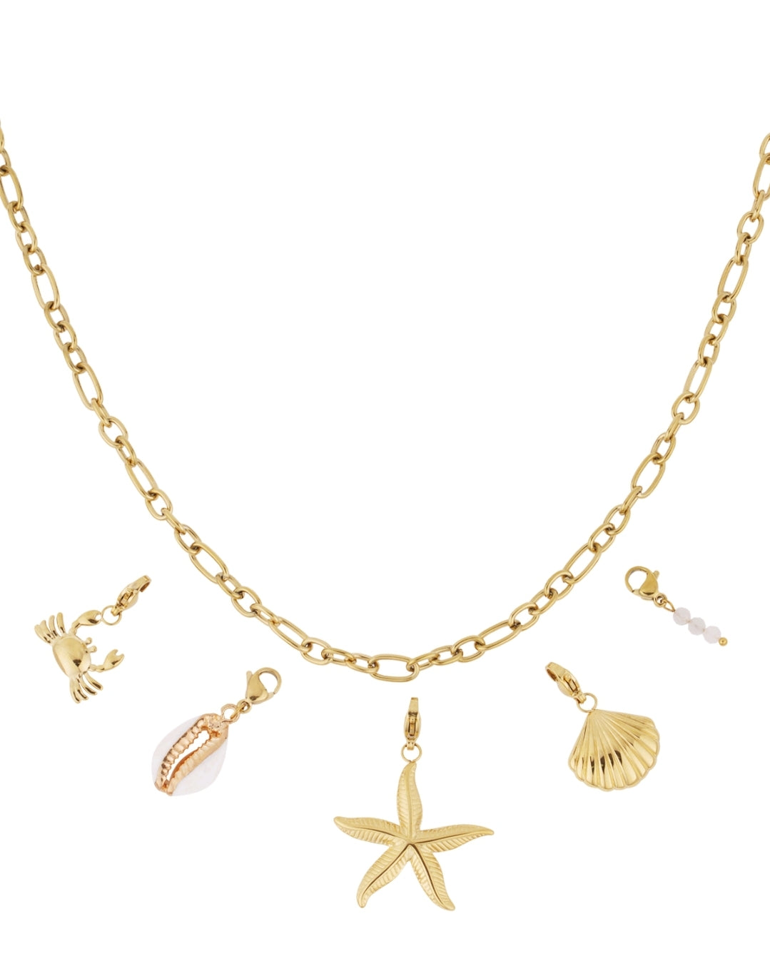Statement-Kette „Ocean Treasures“ – Goldene Gliederkette mit Meeresanhängern