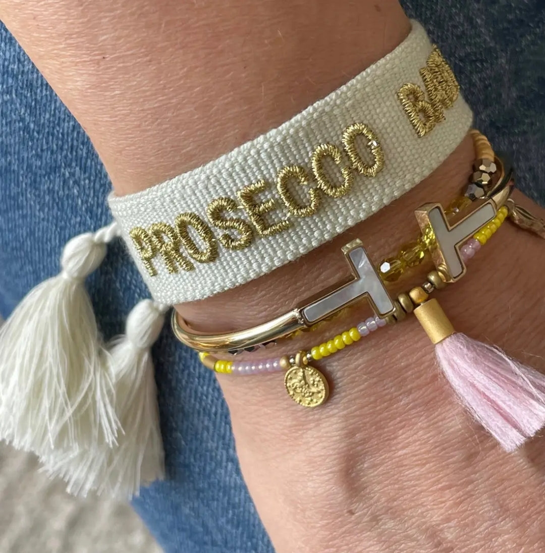 PROSECCO BABY Statement Armband gewebt im Boho Style