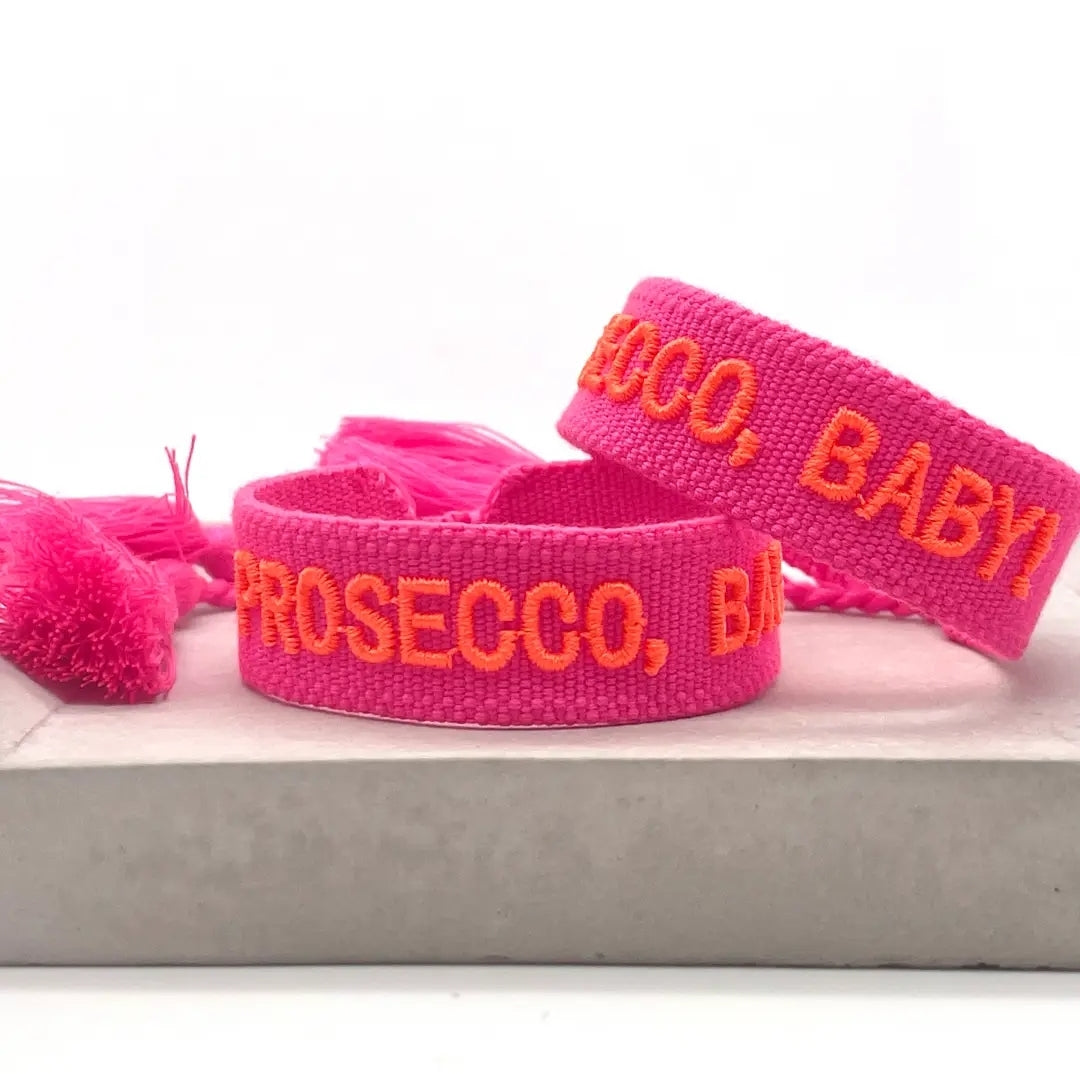 PROSECCO, BABY Statement Armband gewebt im Boho Style
