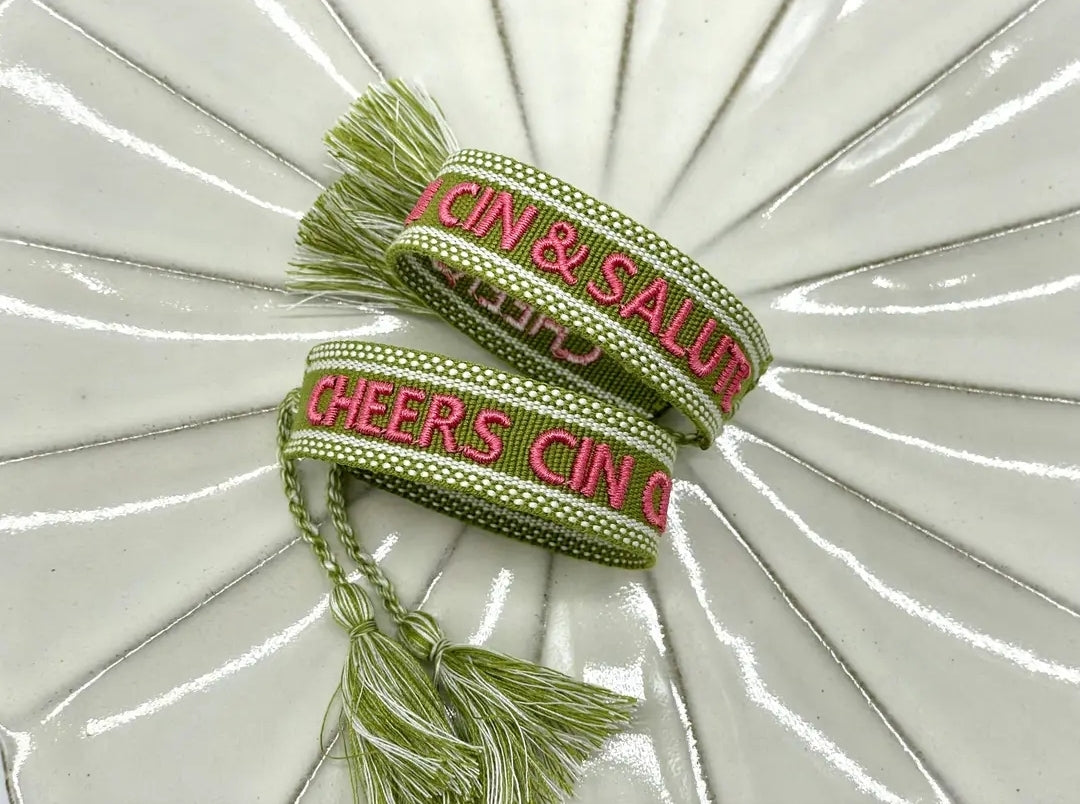 CHEERS CIN CIN & SALUTE Statement Armband gewebt im Boho Style