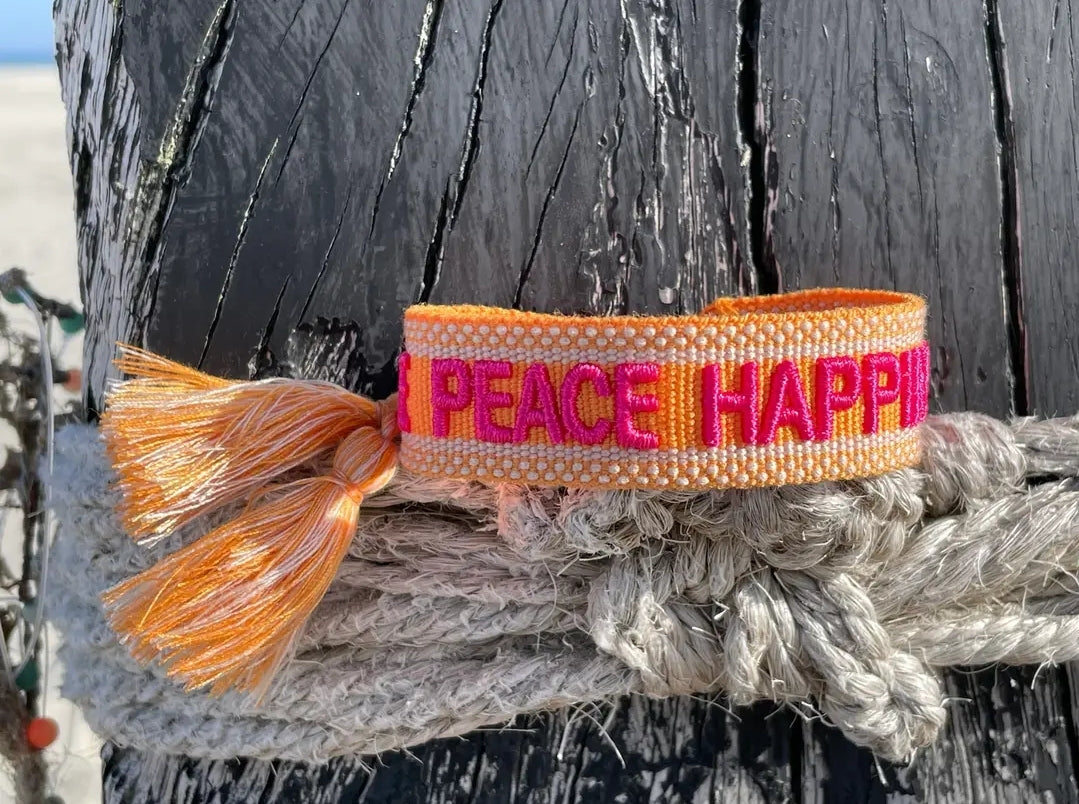 PEACE HAPPINESS Statement Armband gewebt im Boho Style