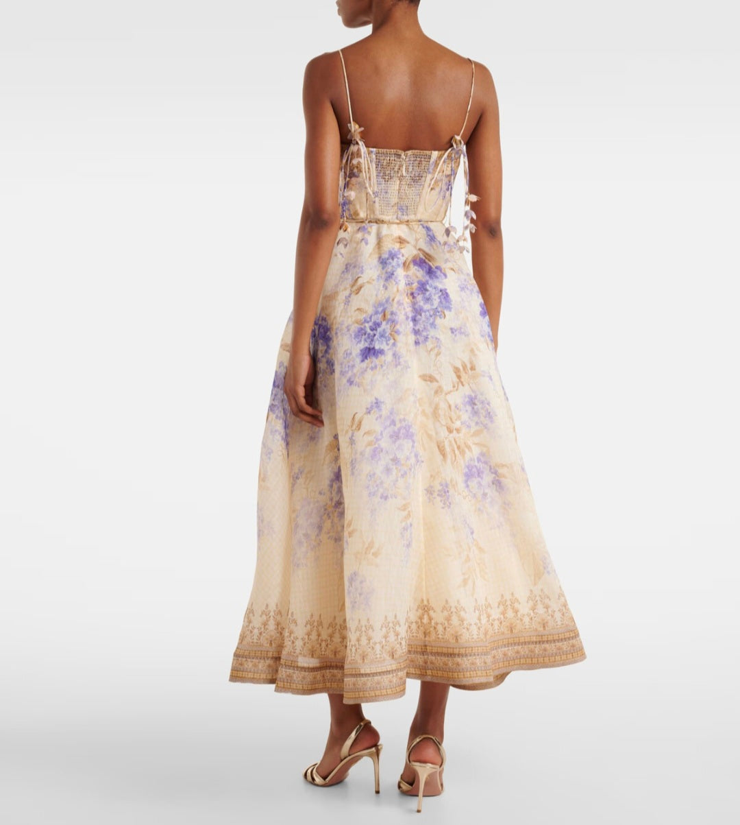 Romantisches Maxikleid L/XL mit Blumendruck & Corsagen-Oberteil – Boho Chic für besondere Anlässe