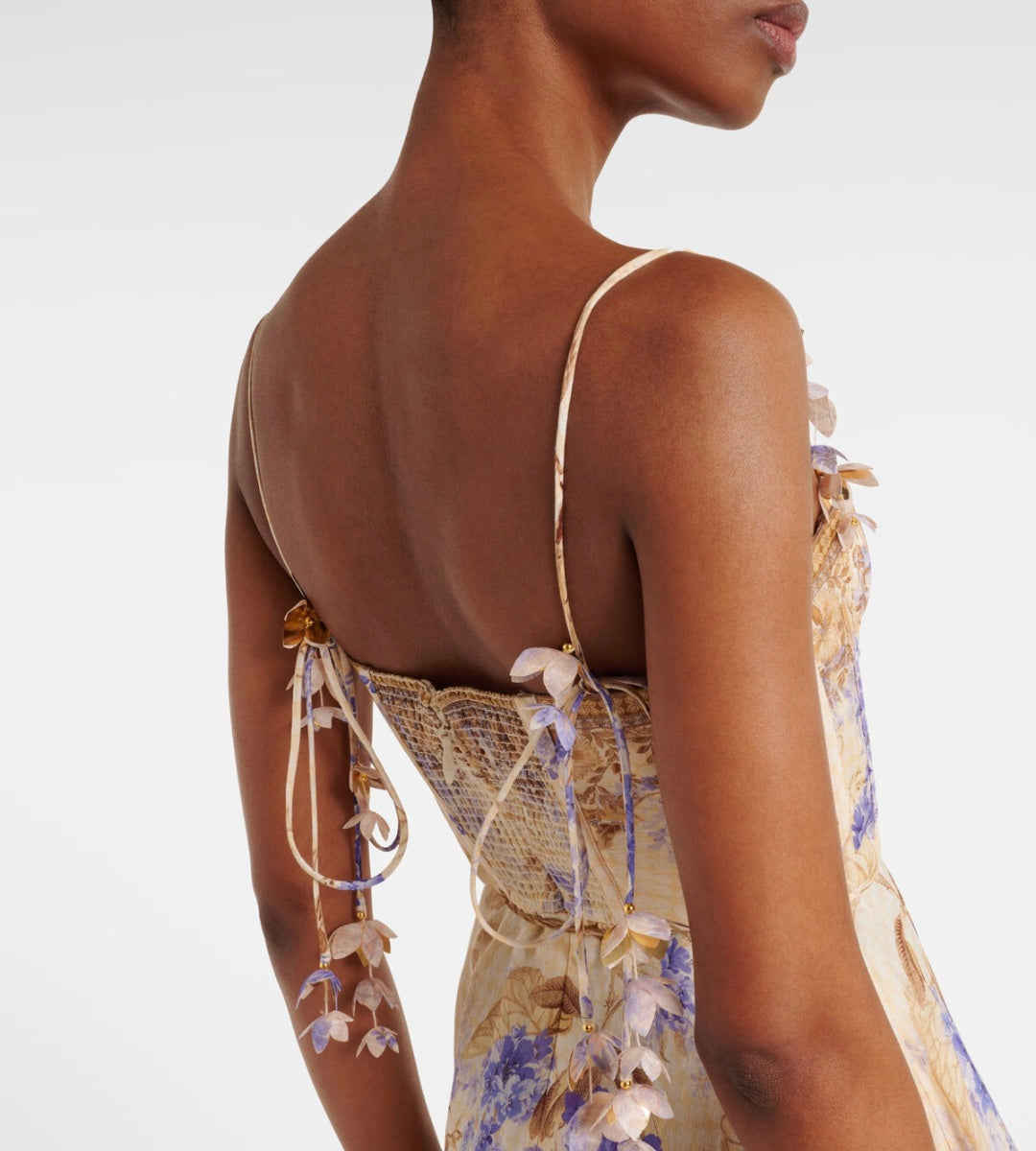 Romantisches Maxikleid L/XL mit Blumendruck & Corsagen-Oberteil – Boho Chic für besondere Anlässe