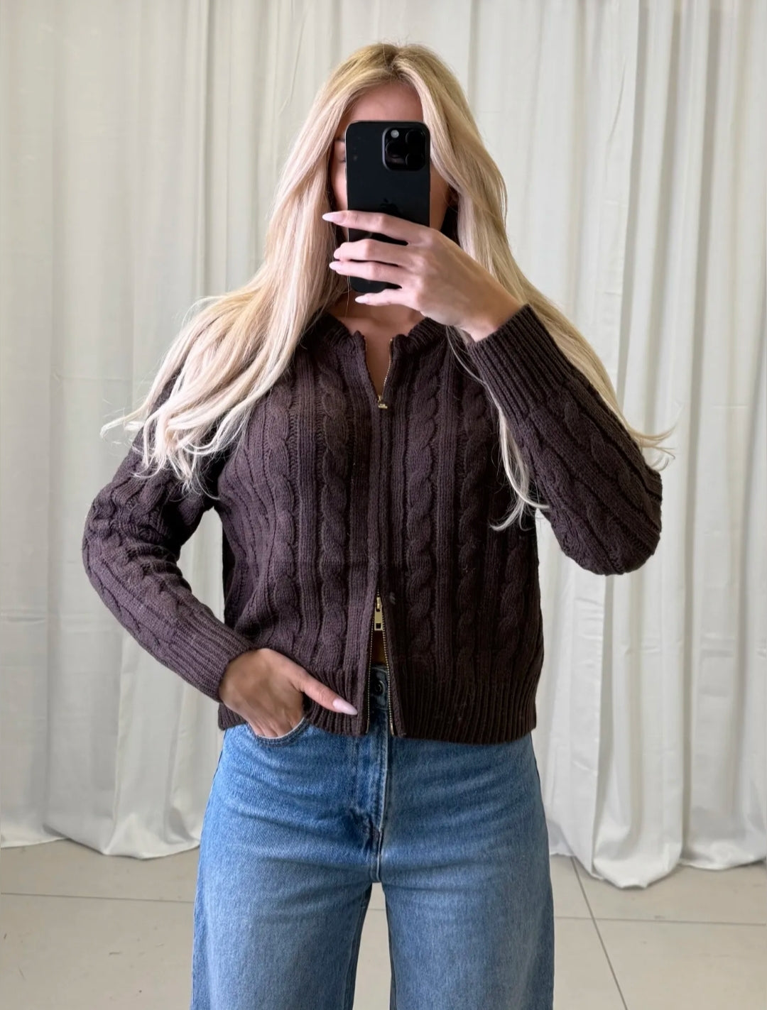 Strickjacke Zipper & Zopfmuster - versch. Farben