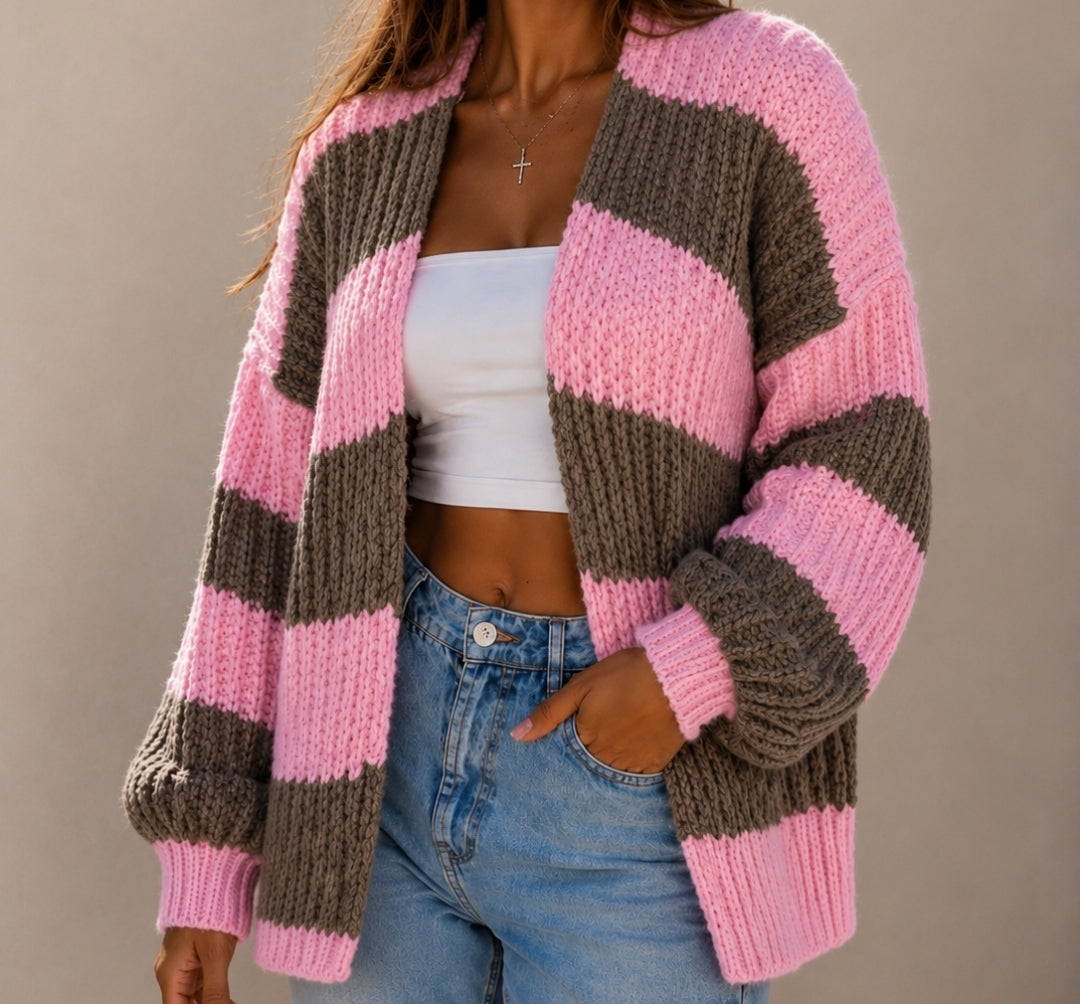 Cardigan COZY STRIPES rosa taupe