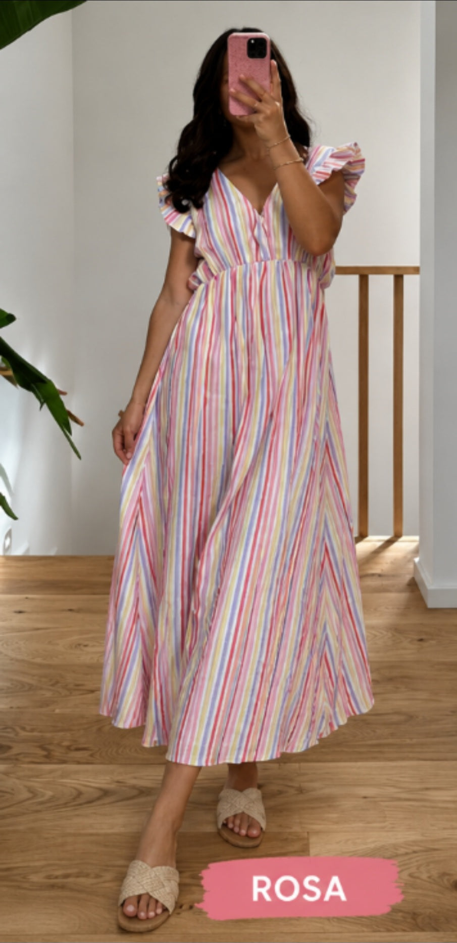 Sommerkleidkleid mit COLORFUL STRIPES Rosa
