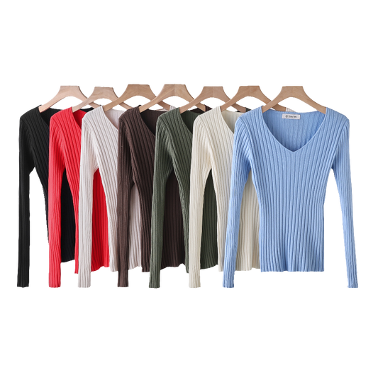 Basic Pullover V-Ausschnitt gerippt BELLA