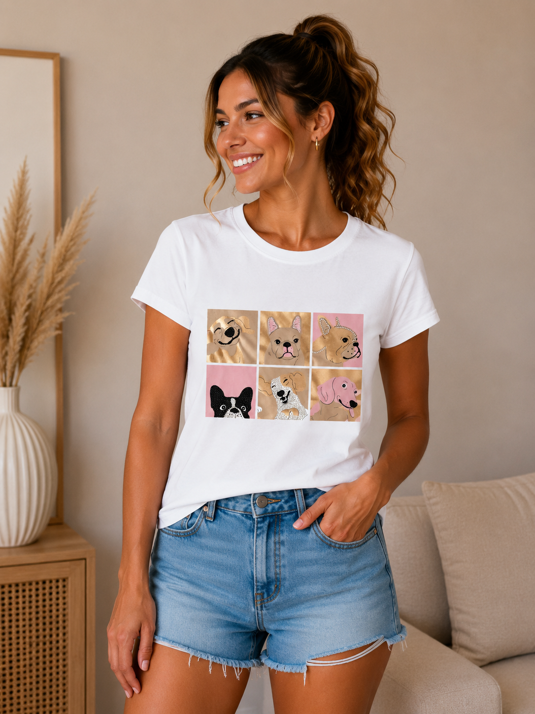 T-Shirt Damen Dog Lover Strass