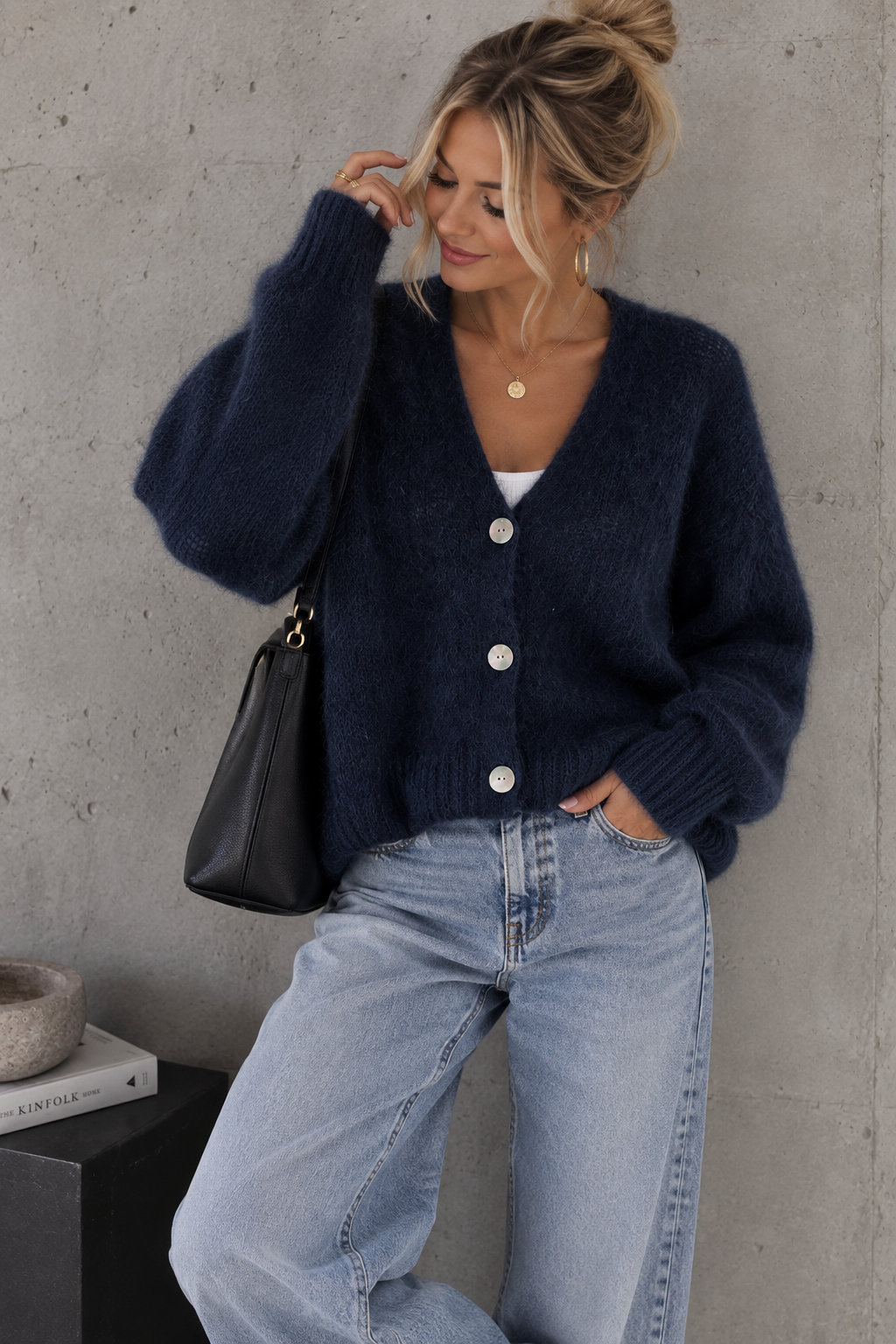 Mohair Kurz Cardigan Luna Navy