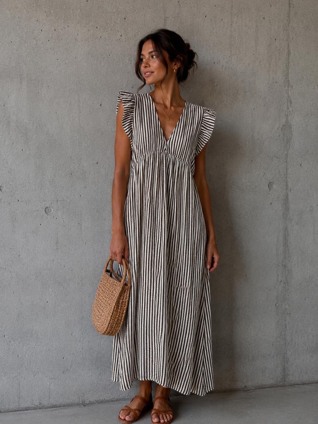 Langes Musselinkleid Casual Stripes