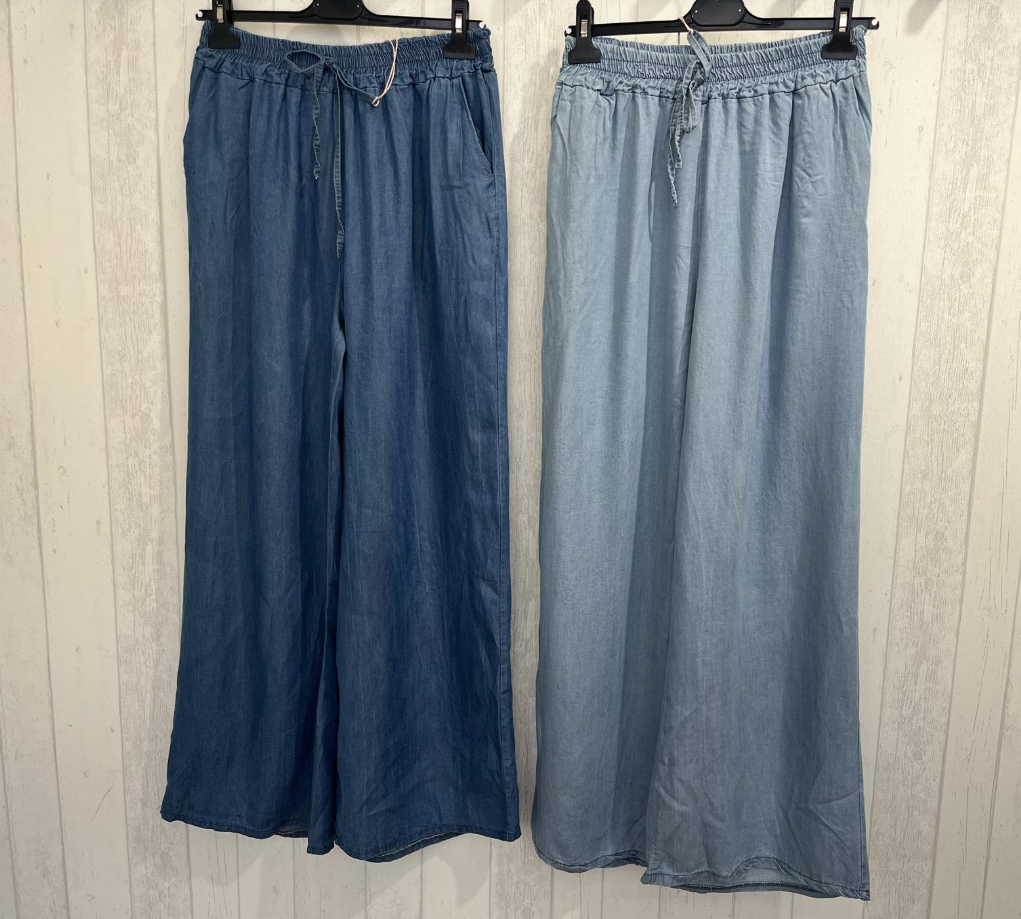 Lässige Wide-Leg Jeanshose aus Tencel – in Hell- und Dunkelblau