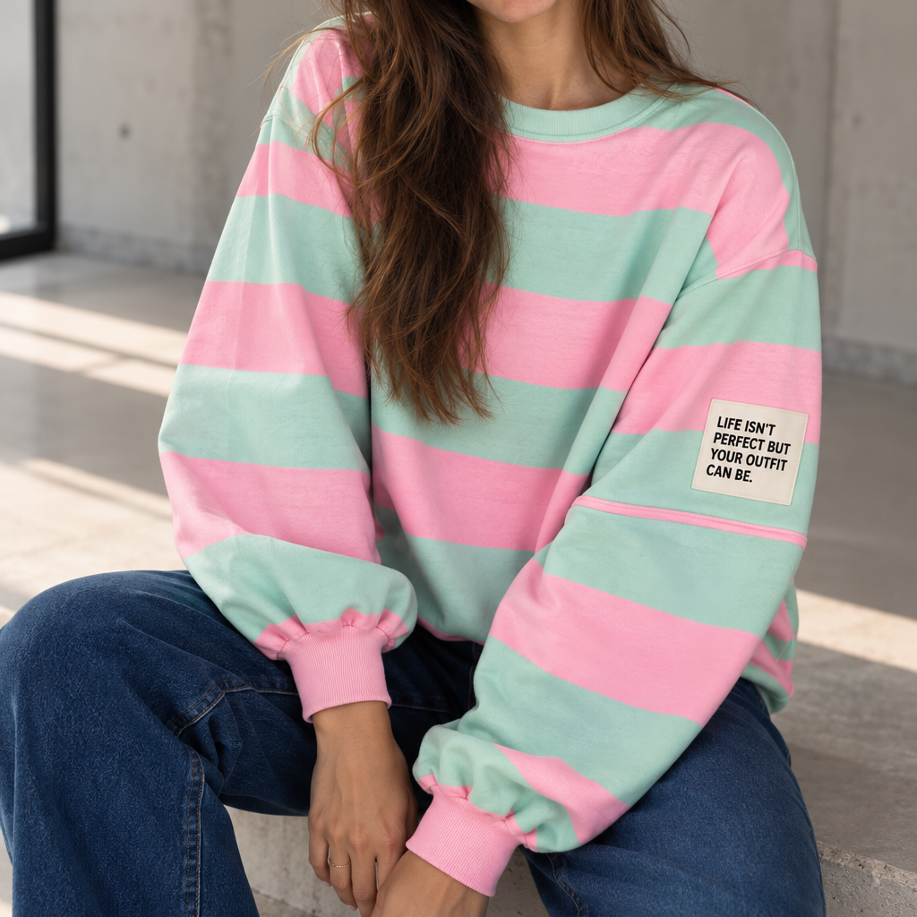 Butterstoff Sweater STRIPES Patch rosa/matcha