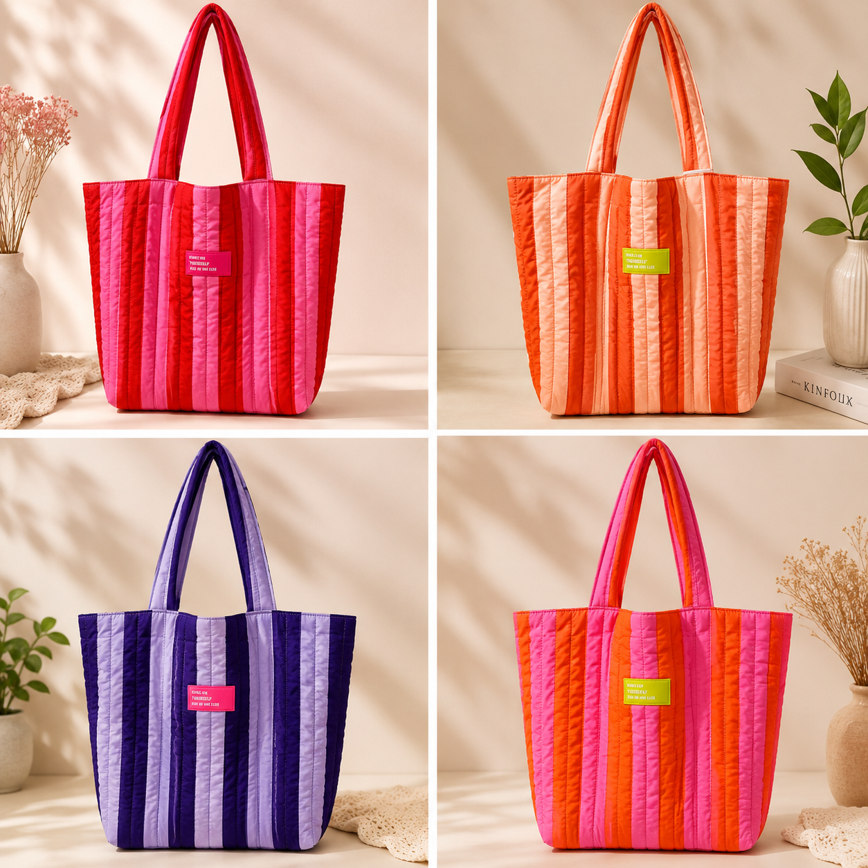 Statement Tote Bag gestreift & gesteppt