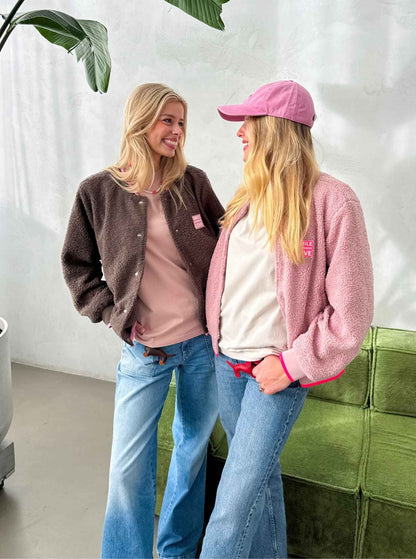 Zwillingsherz Teddy-Bomberjacke Rosa SMILE LOVE