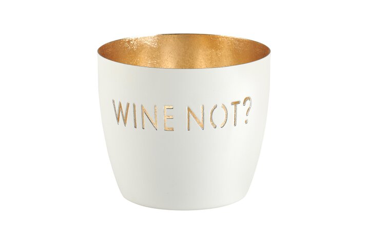 Wine Not? Windlicht – Weiß mit Gold – Stilvolle Deko für Weinliebhaber