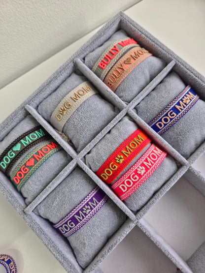 Handgewebtes Armband „BULLY MOM“ – Rosa & Gold | Statement-Schmuck für Hundemamas