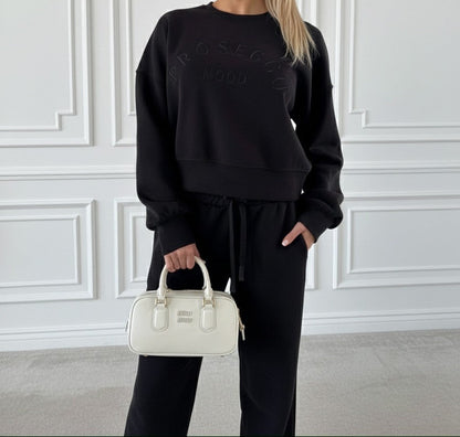 Damen Zweiteiler Prosecco Mood aus weichem Viskose Mix mit lockerem Sweatshirt und weiter Hose - bequemer Lounge- und Alltagslook