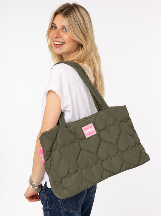 Tasche mit Herzsteppung Khaki -Smile