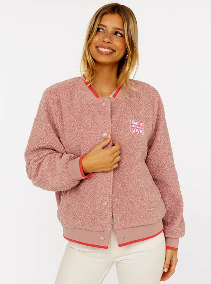 Zwillingsherz Teddy-Bomberjacke Rosa SMILE LOVE