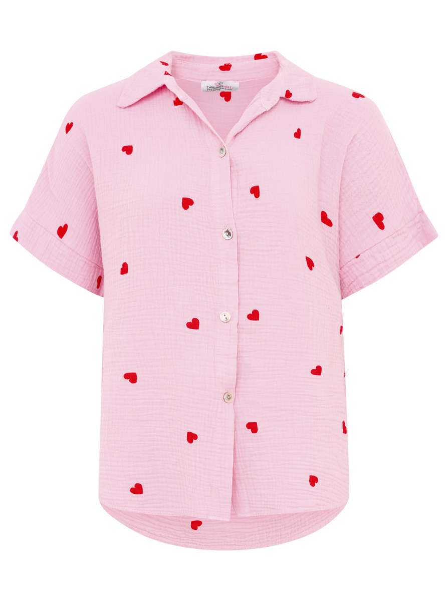 Zwillingsherz Musselinbluse Rosa mit Herzen