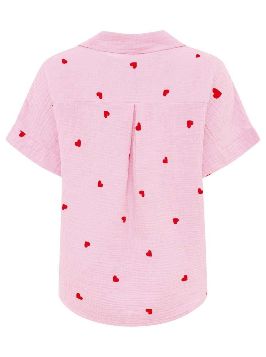 Zwillingsherz Musselinbluse Rosa mit Herzen