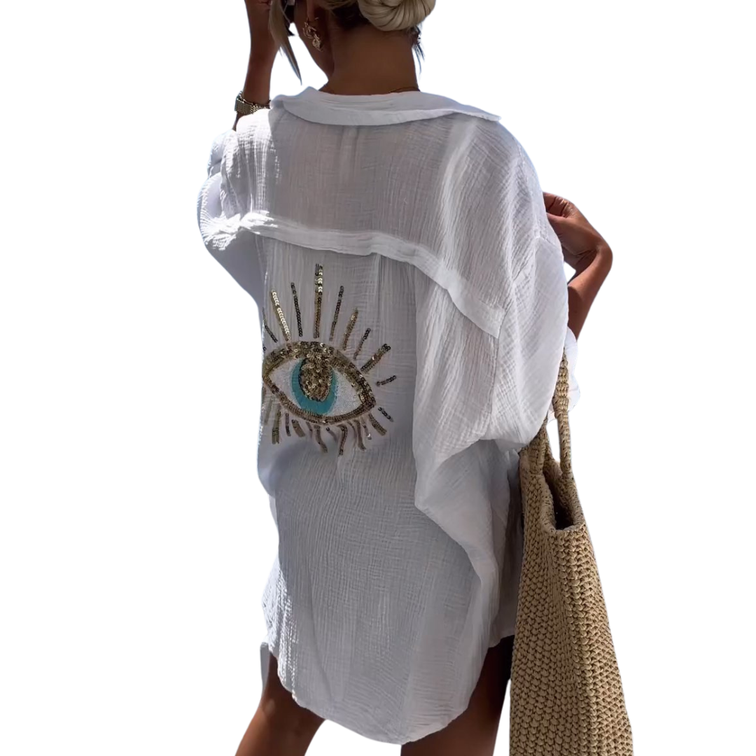 Musselin Oversize Bluse Glitzer Auge WEISS