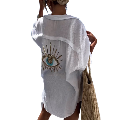 Musselin Oversize Bluse Glitzer Auge WEISS