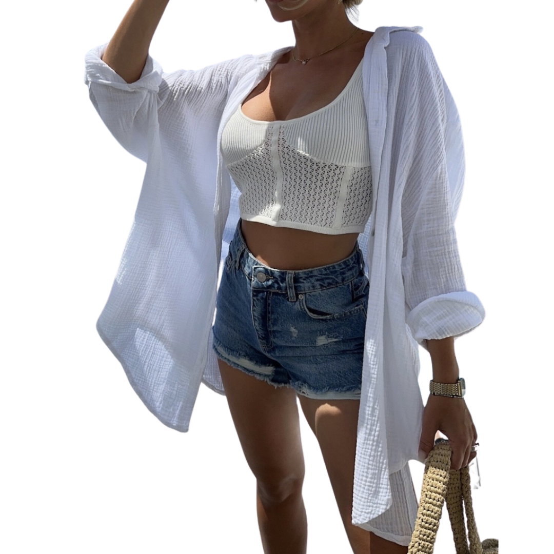 Musselin Oversize Bluse Glitzer Auge WEISS