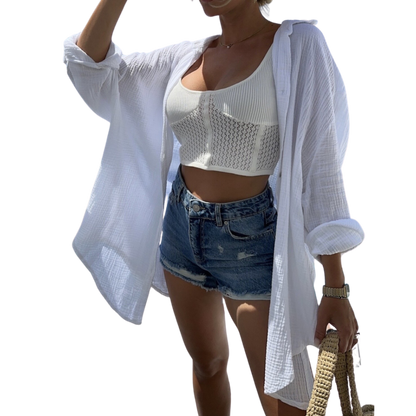 Musselin Oversize Bluse Glitzer Auge WEISS
