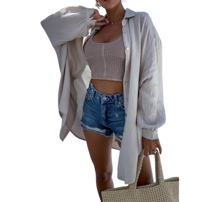 Musselin Oversize Bluse Glitzer Auge BEIGE
