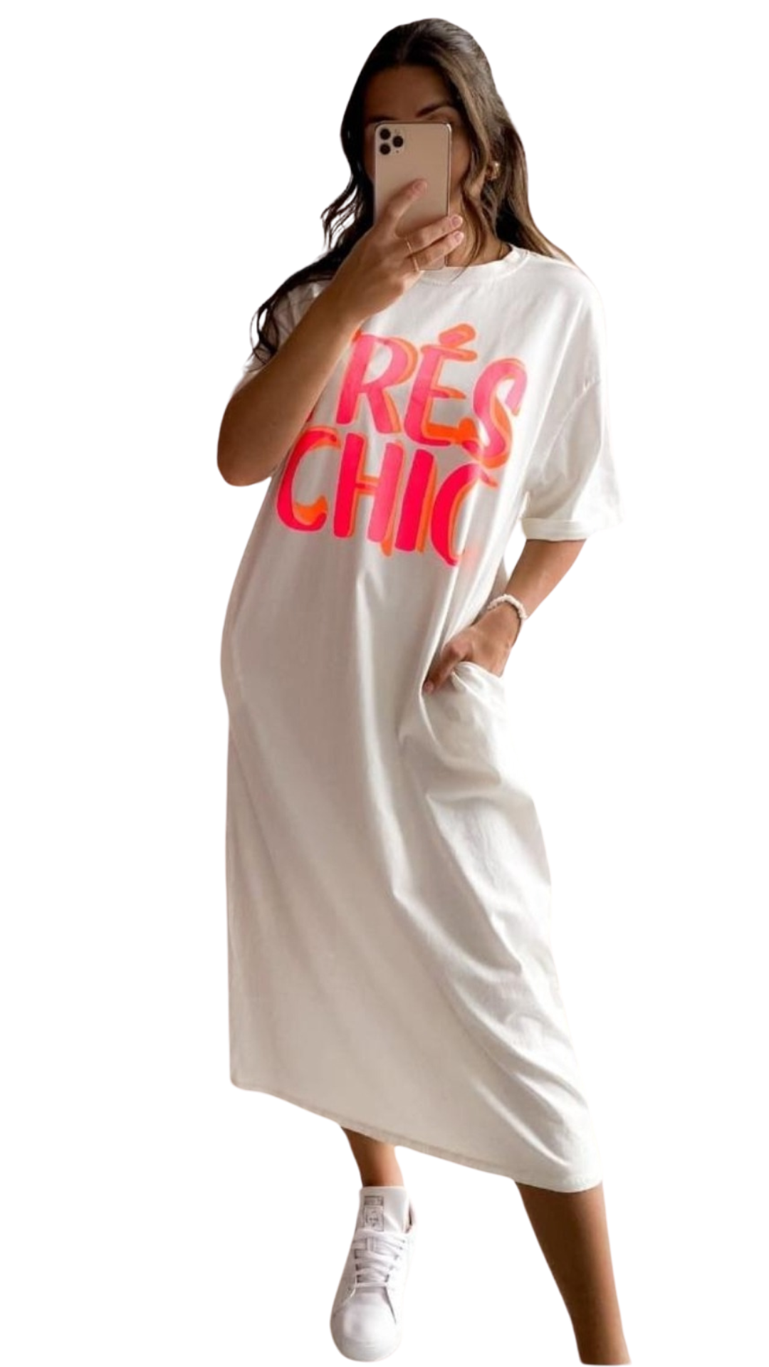 T-Shirt Maxi Kleid TRES CHIC- Weiss
