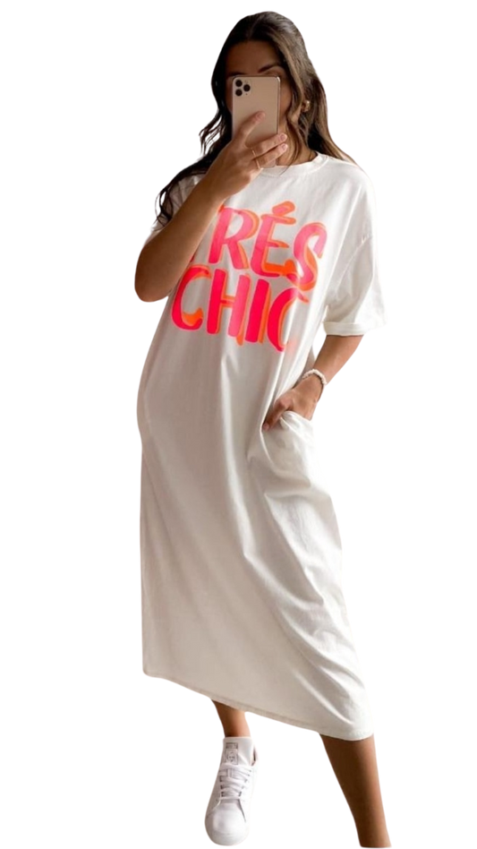 T-Shirt Maxi Kleid TRES CHIC- Weiss