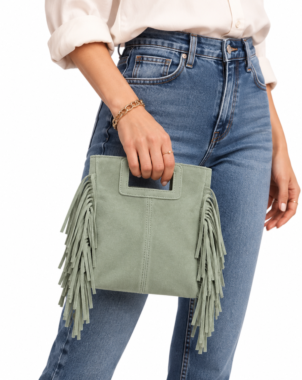 Wildleder Tasche mit Fransen in mint