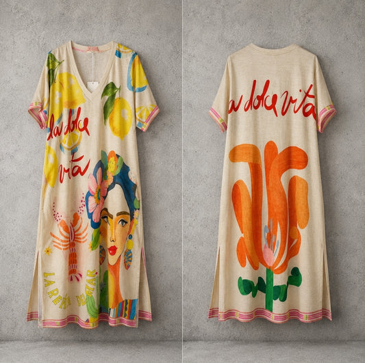 Sommerkleid Frieda Kahlo Print DOLCE VITA