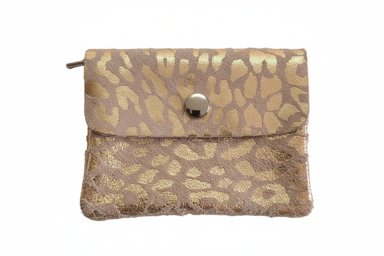 Wildleder Geldbeutel mit Leoprint klein