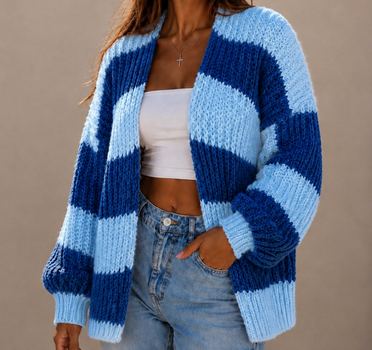 Grobstrick Cardigan COZY STRIPES blau