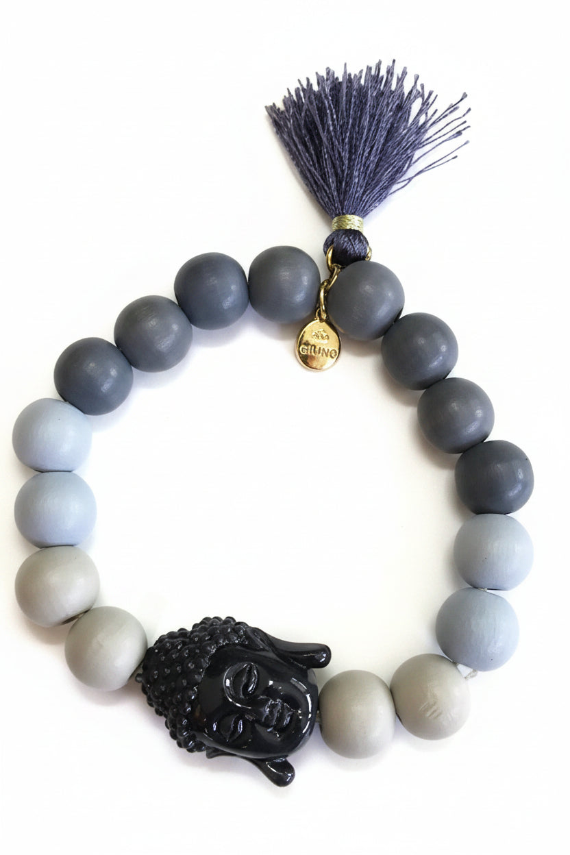 Holzperlenarmband Buddha + Quaste