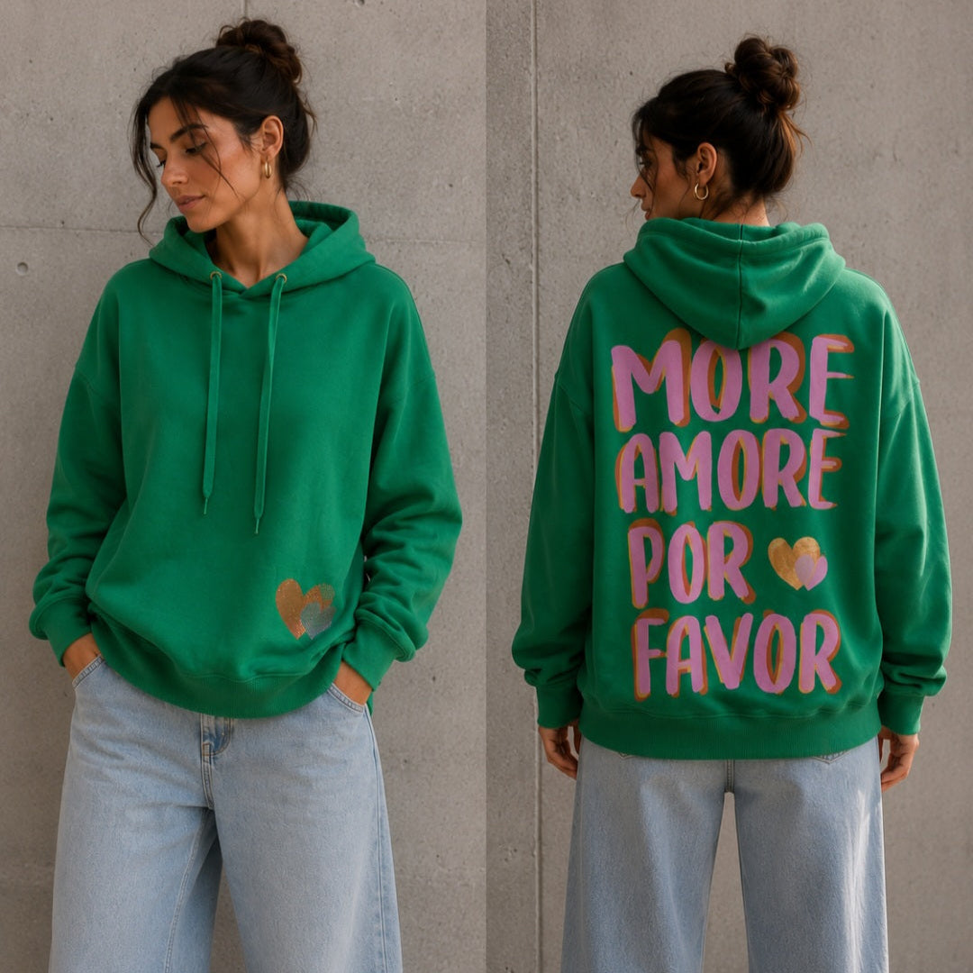 Hoodie MORE AMORE POR FAVOR green