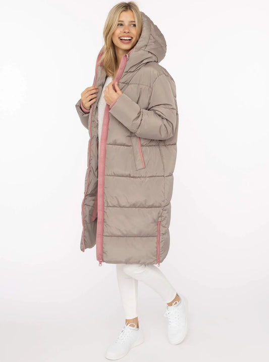 Zwillingsherz Langer Steppmantel COZY Taupe