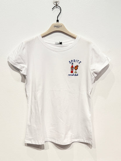 Damen T-Shirt „Spritz - Social Club“ – Weiß mit Stickerei