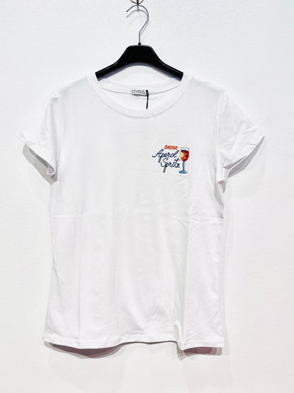 Damen T-Shirt „Drink Aperol Spritz“ – Weiß mit Stickerei