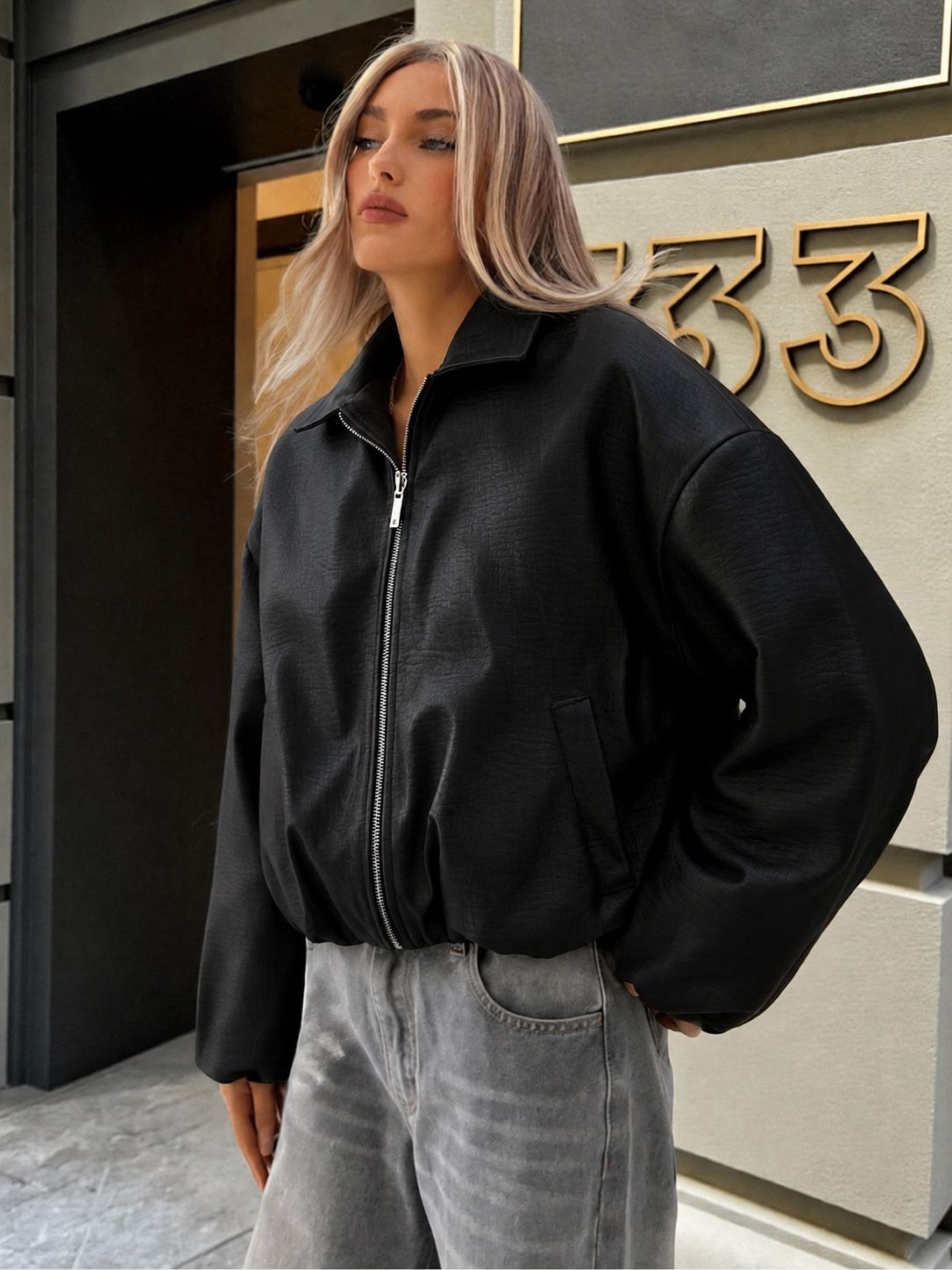 Oversize Lederjacke