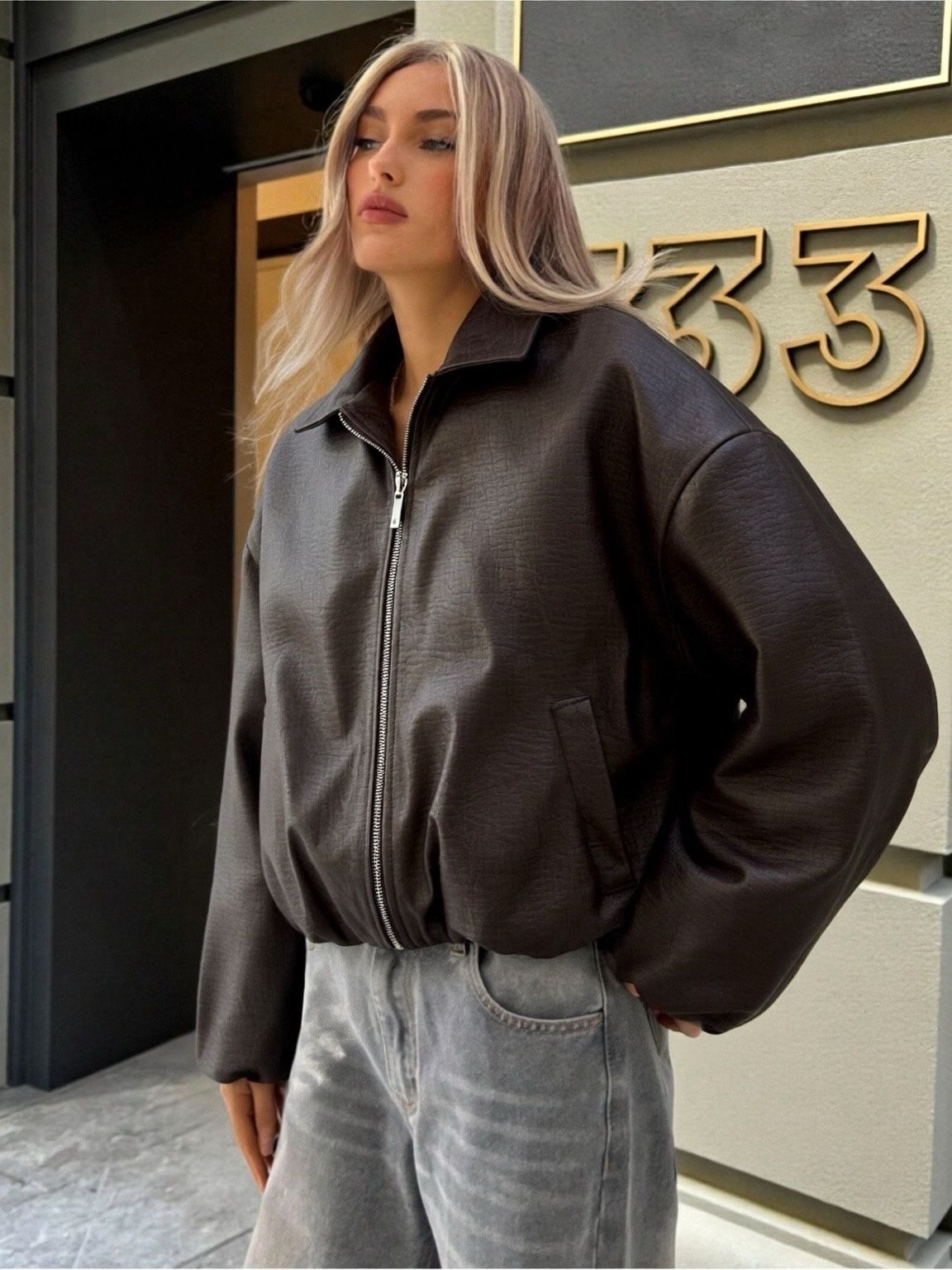 Oversize Lederjacke