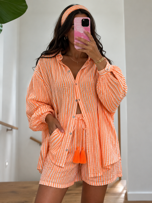 Musselin Shorts SUNNY STRIBES neonorange
