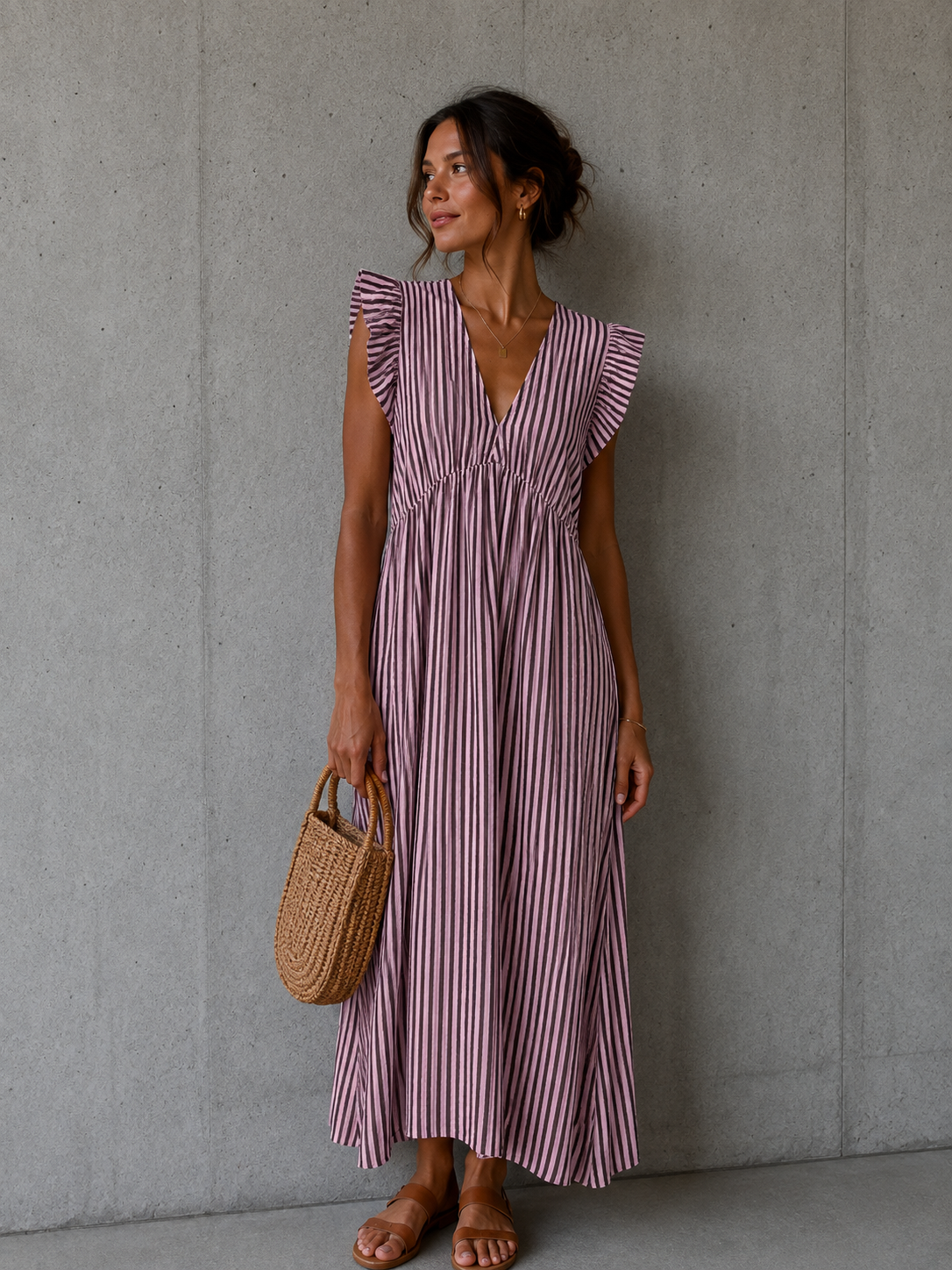 Langes Musselinkleid Casual Stripes